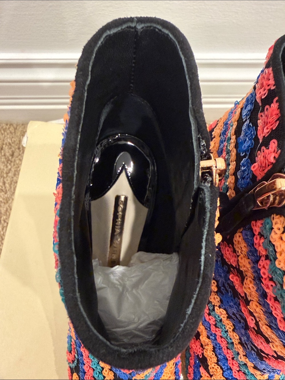 Sophia Webster Rainbow Sequin Booties 37.5 Art Deco Statement Heels NWT - Picture 4 of 10